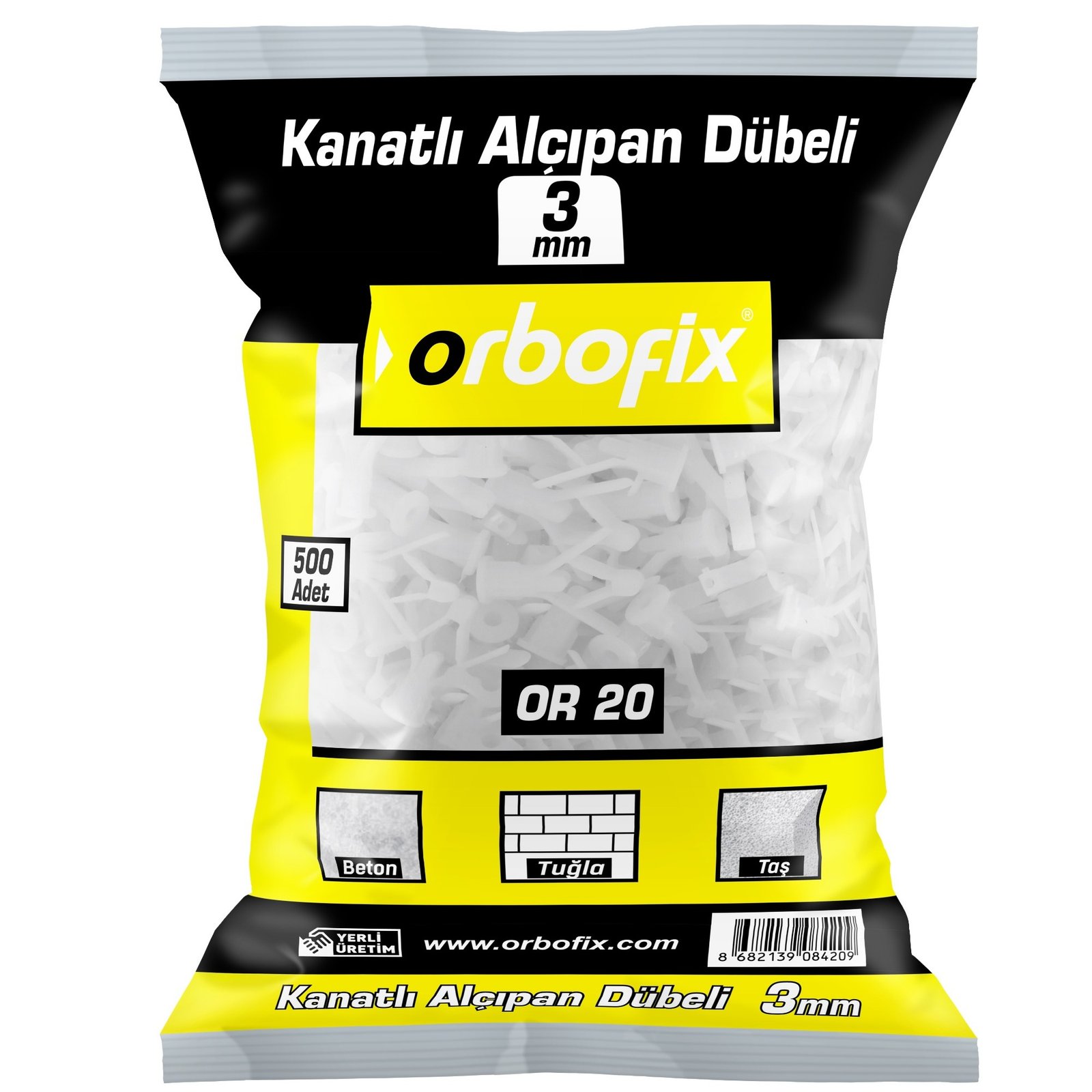 Kanatlı Alçıpan Dübeli 3MM 500 Adet