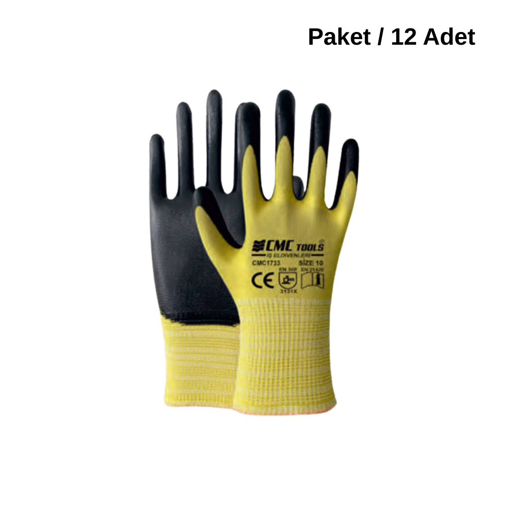 CMC1733 Düz Premium Eldiven Sarı-Siyah 1/2  12 adet