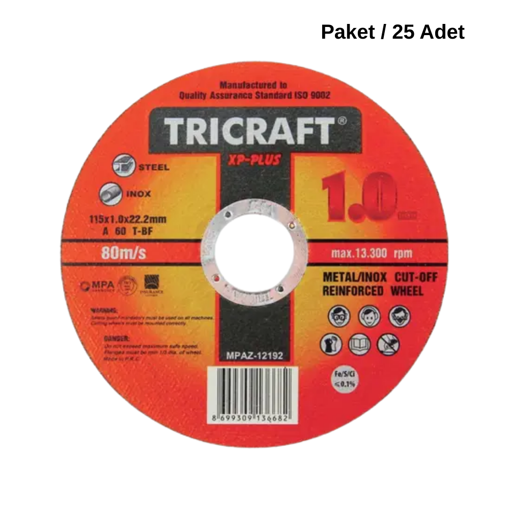 Tricraft Inox Metal Kesici Taş 115x1.0x22 mm 25 Adet