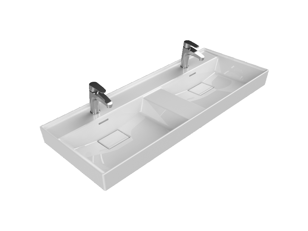 Etajerli Lavabo, Sharp, 120x48 cm (Çift Hazneli)