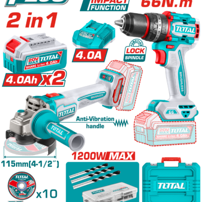 Total TCKLI20256E Avantaj 2Lİ Set - Darbeli Matkap & Akülü Taşlama 2x4 Ah