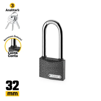 SGS1330 Asma Kilit Gri Boyalı Uzun Kanca 32 MM