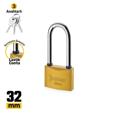 SGS1350 Asma Kilit Sarı Boyalı Uzun Kanca 32 MM