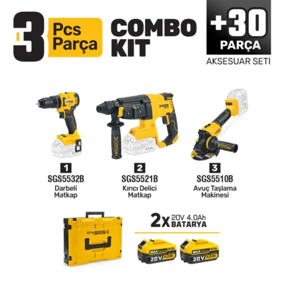 SGS5450 Combo Set 3 Parça (Darbeli Matkap/kırıcı-Delici Matkap/avuç Taslama Makinesi)