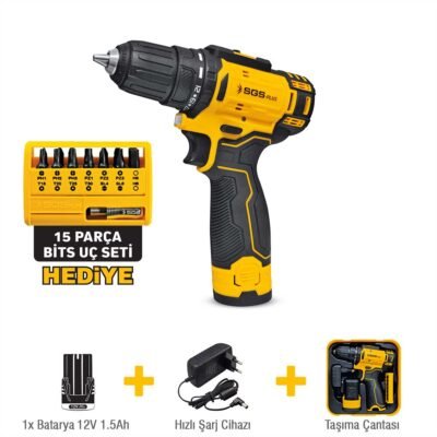 SGS5147 Akülü Vidalama Seti 12 Volt (1x1.5 AH) (Bits Uç Seti)