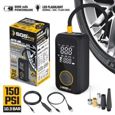 SGS5398 Şarjlı Hava Kompresörü Dijital 12 V 6.0 AH (150 PSI)