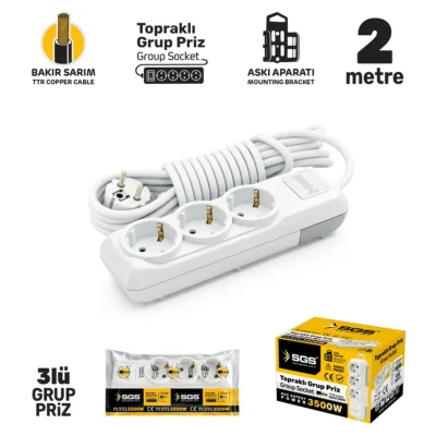 SGS3475 Grup Priz Topraklı Üçlü 2 Metre
