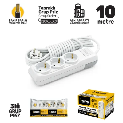 SGS3478 Grup Priz Topraklı Üçlü 10 Metre