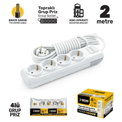 SGS3483 Grup Priz Topraklı Dörtlü 2 Metre