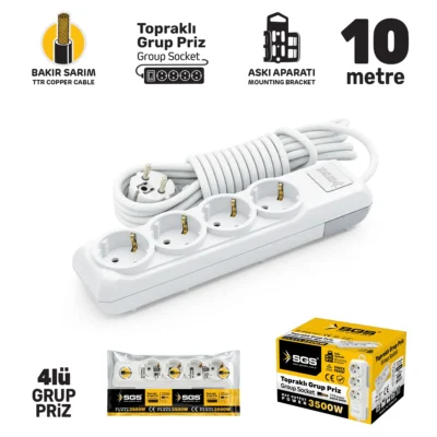 SGS3486 Grup Priz Topraklı Dörtlü 10 Metre
